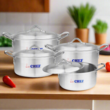 majestic chef best quality aluminum alloy metal 4 pcs casserole set / cooking pot set with silver lid at best price in UK