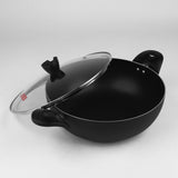 best quality nonstick wok karahi with glass lid and stylish knob at best price in UK-majestic chef