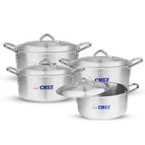 majestic chef best quality aluminum alloy metal 4 pcs casserole set / cooking pot set with silver lid at best price in UK