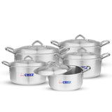 majestic chef best quality aluminum alloy metal 5 pcs casserole set / cooking pan set with silver lid at best price in UK