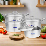 majestic chef 4 pcs royal casserole set cooking pan set silver material at low price in UK