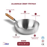 premium quality aluminum alloy metal anodized metal finish cooking pan deep frying pan with wooden handle - chef cookware UK