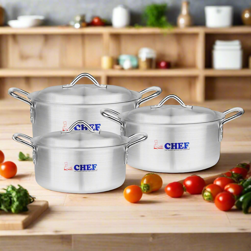 Chef Best Silver Steel Pcs Royal Casserole Set Cooking Pot Set 20/24 cm-Metal Finish
