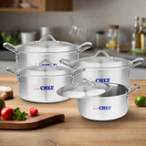 majestic chef 4 pcs royal casserole set cooking pan set silver material at low price in UK